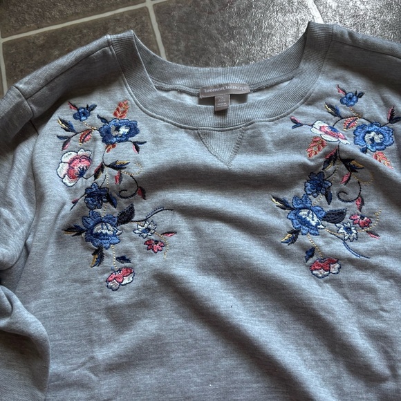 Woman Within Gray Floral Sweater - Picture 3 of 3